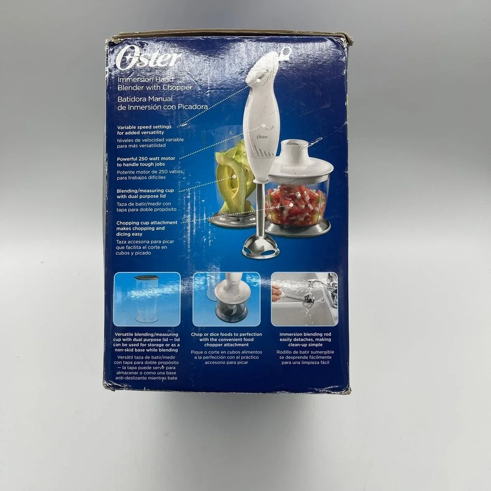 Oster 250W Immersion Hand Blender with 3-Cup Chopper and Measuring Cup - White